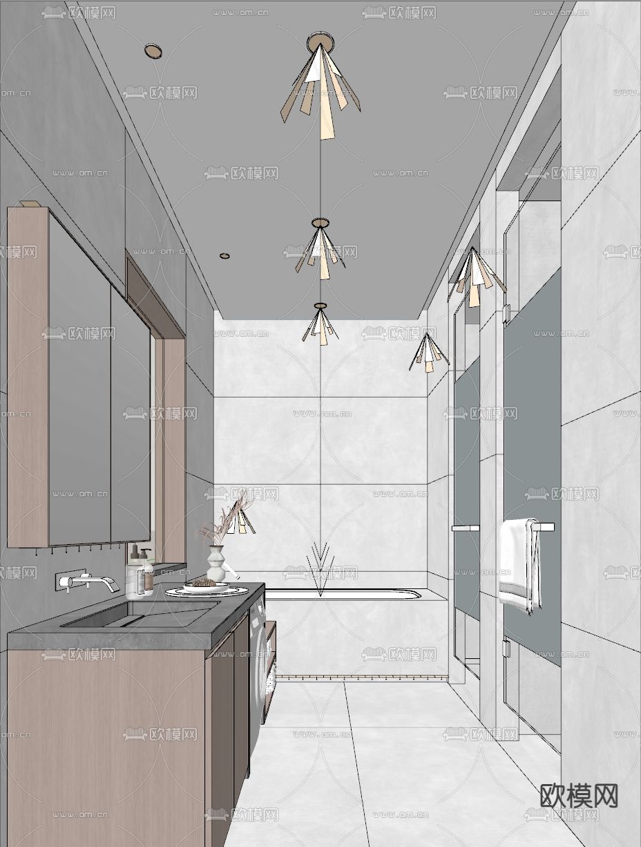 现代卫生间su模型下载（渲染图1）