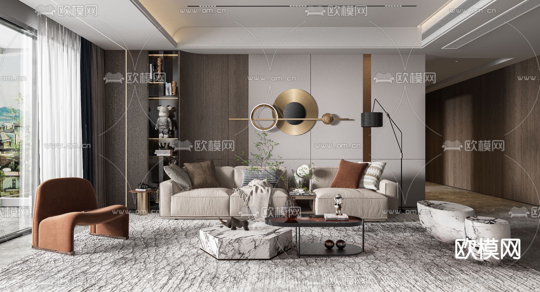 现代客厅3d模型下载（渲染图1）