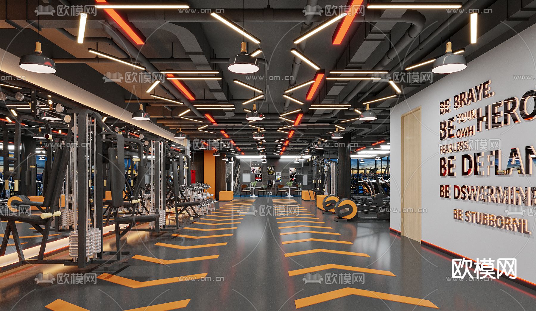工业风健身房3d模型下载（渲染图1）
