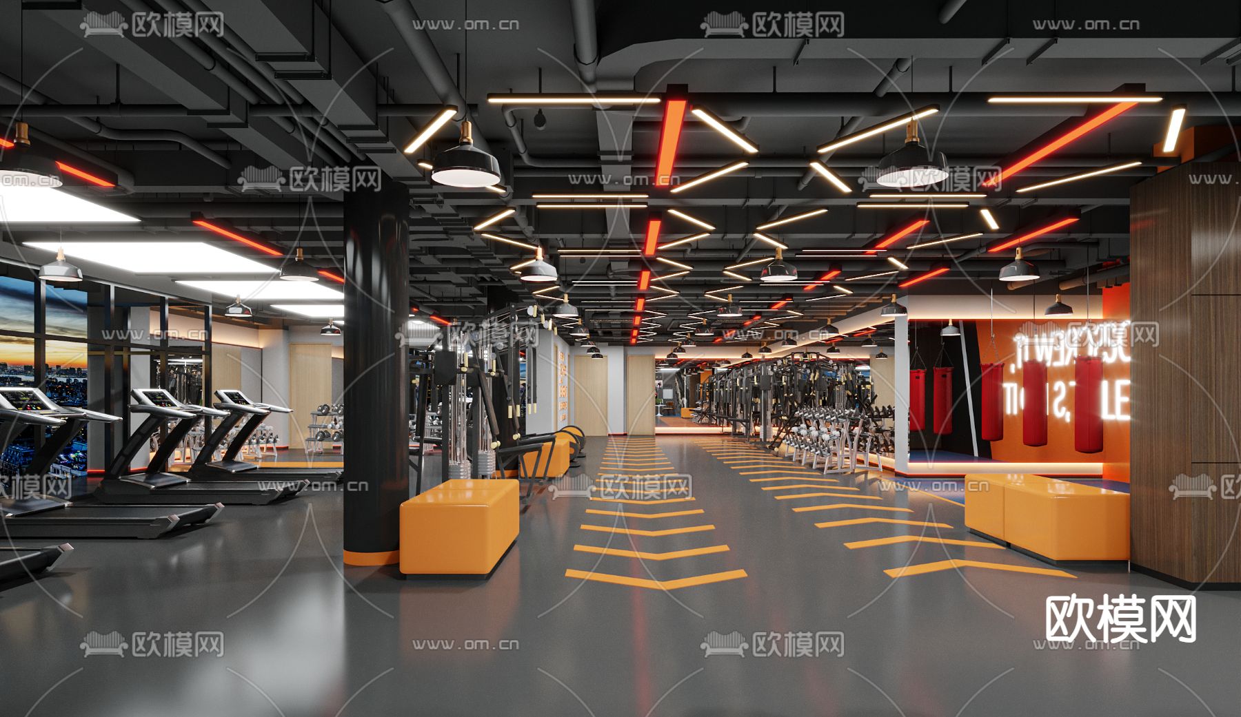 工业风健身房3d模型下载（渲染图3）
