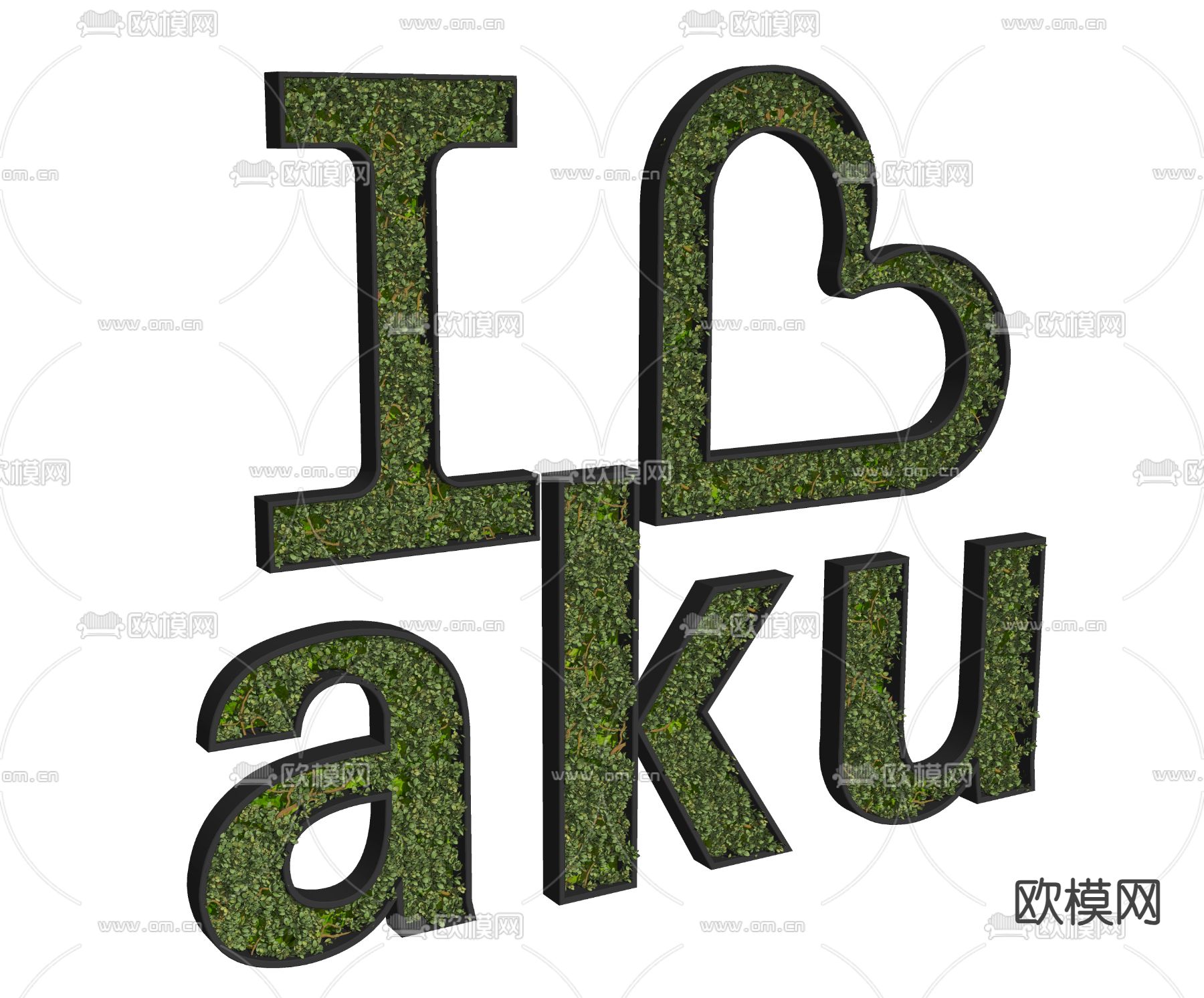 现代植物文字 植物背景墙文字su模型下载（渲染图1）