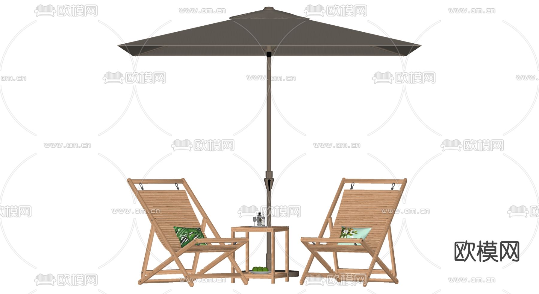 户外椅 折叠椅 遮阳伞su模型下载（渲染图2）