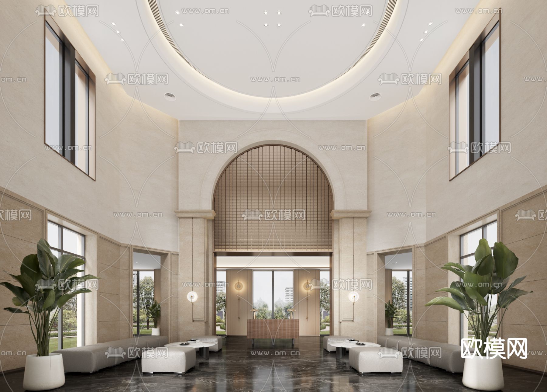 欧式酒店大堂 前厅接待su模型下载（渲染图1）