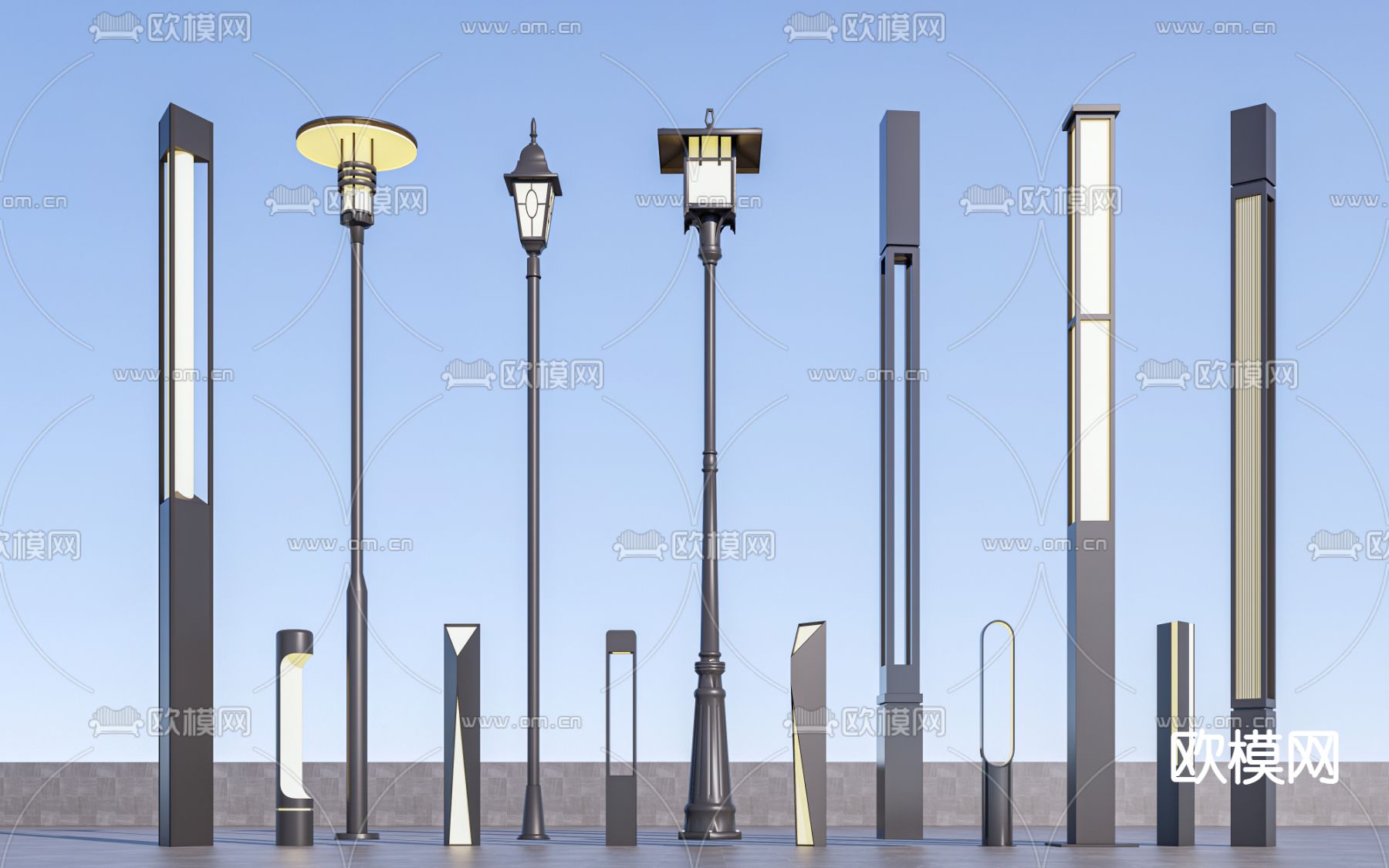 景观灯 路灯 高杆灯 庭院灯 草坪灯su模型下载（渲染图3）