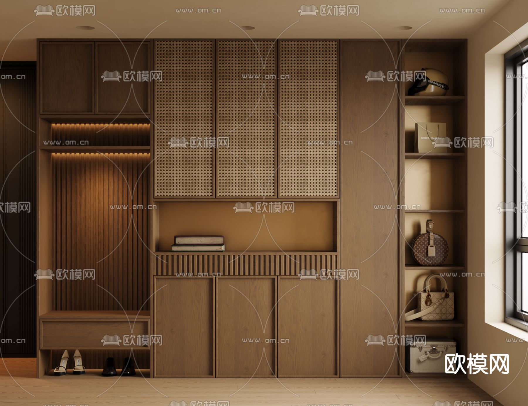 中古风鞋柜 鞋帽柜su模型下载（渲染图1）