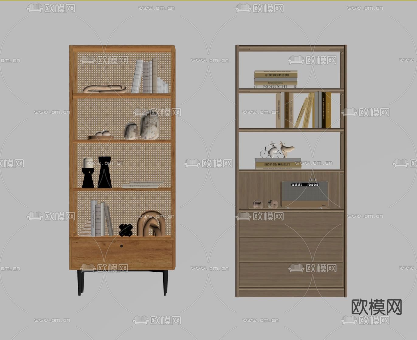 北欧书架 书柜 置物架su模型下载（渲染图2）