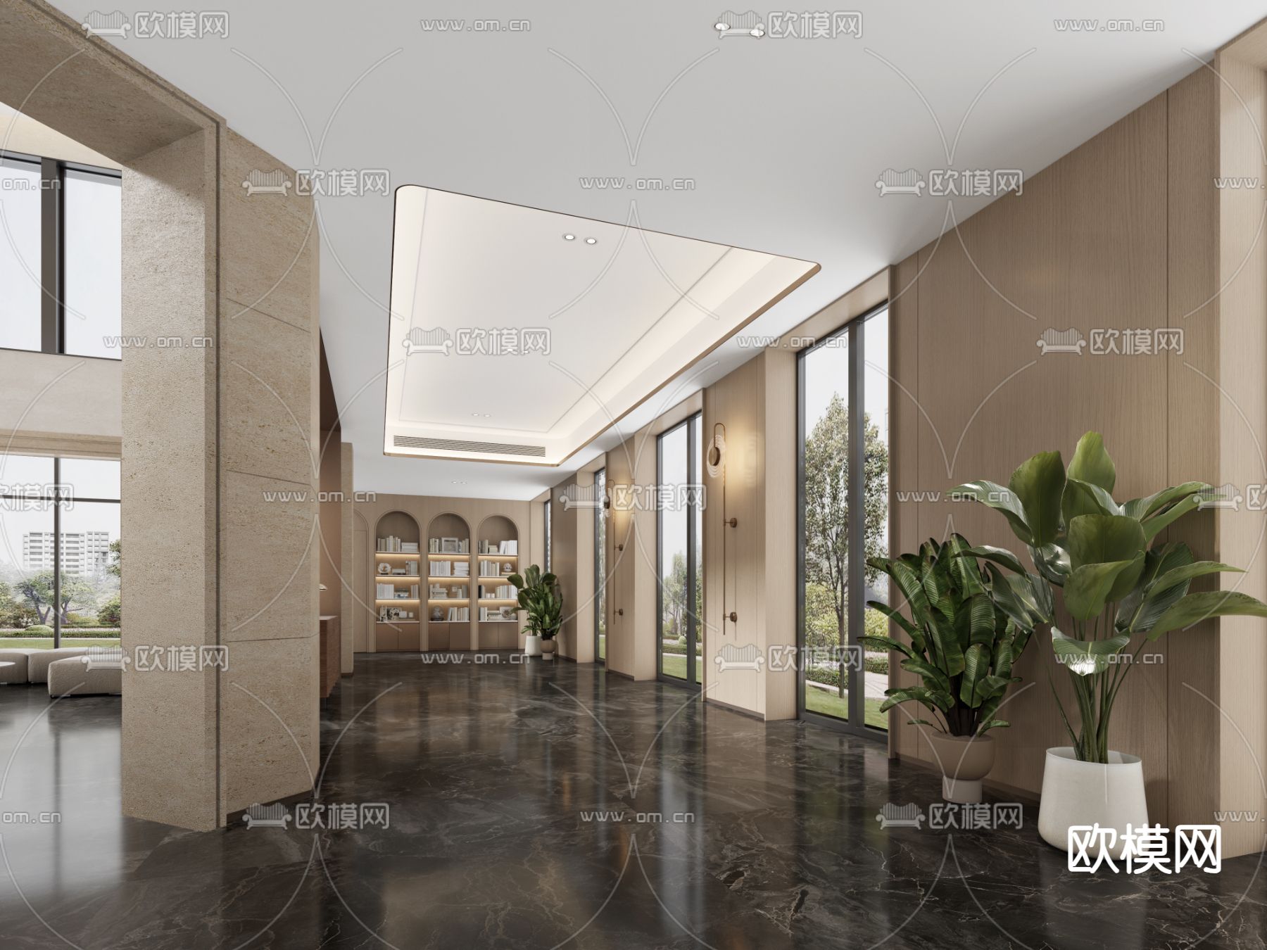 欧式酒店大堂 前厅接待su模型下载（渲染图3）