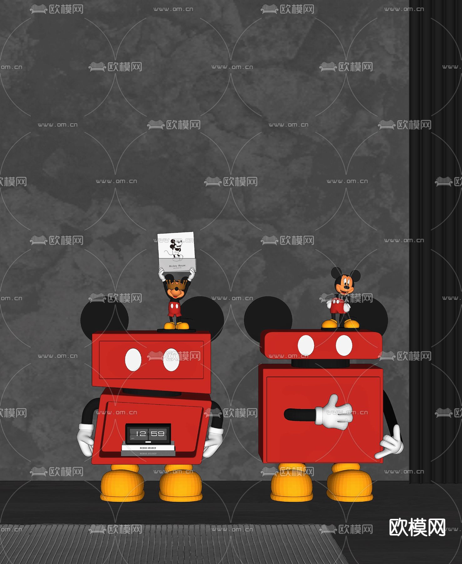 卡通米老鼠床头柜su模型下载（渲染图1）