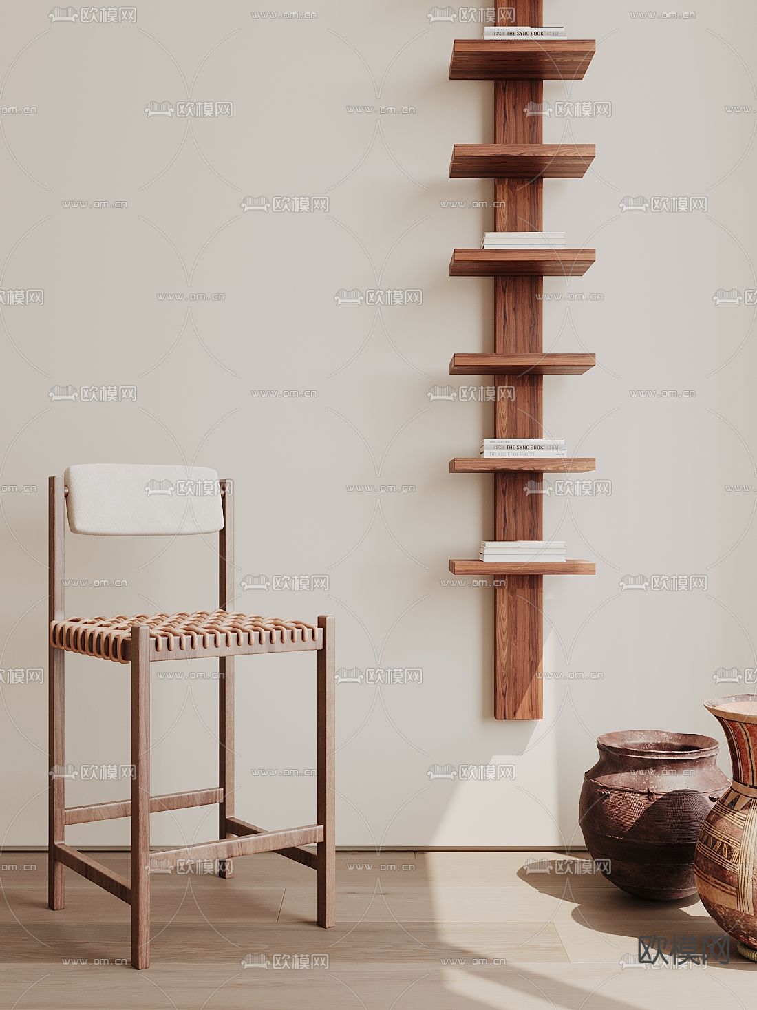 中古风吧椅 吧凳 高脚凳su模型下载（渲染图1）