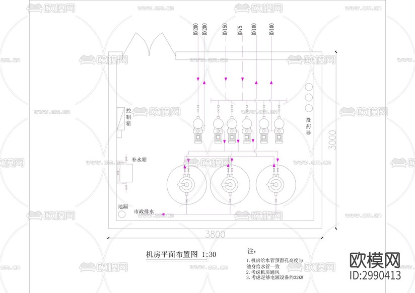 异形游泳池cad施工图下载(渲染图1)