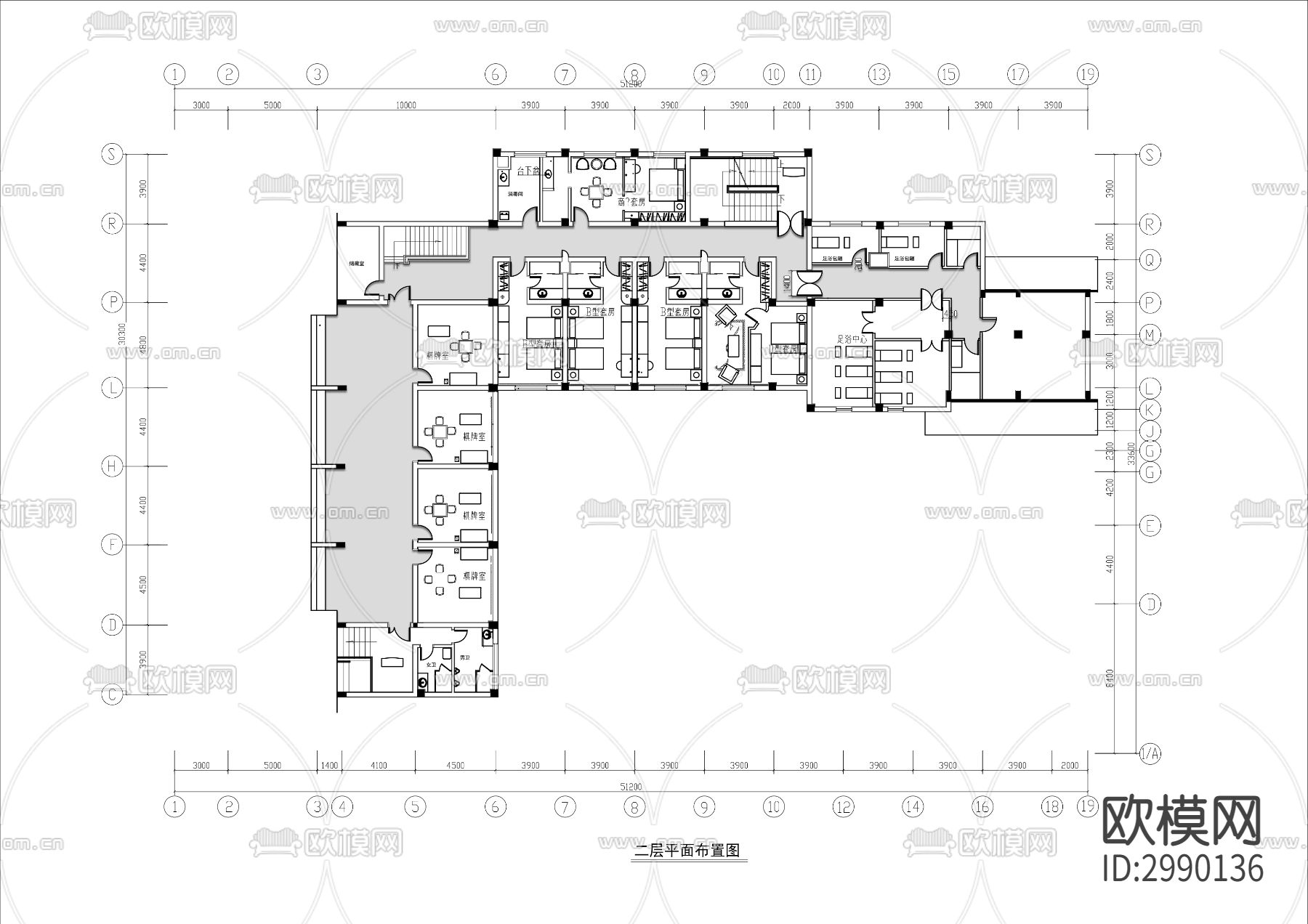 两层民宿旅馆cad平面图下载（渲染图1）