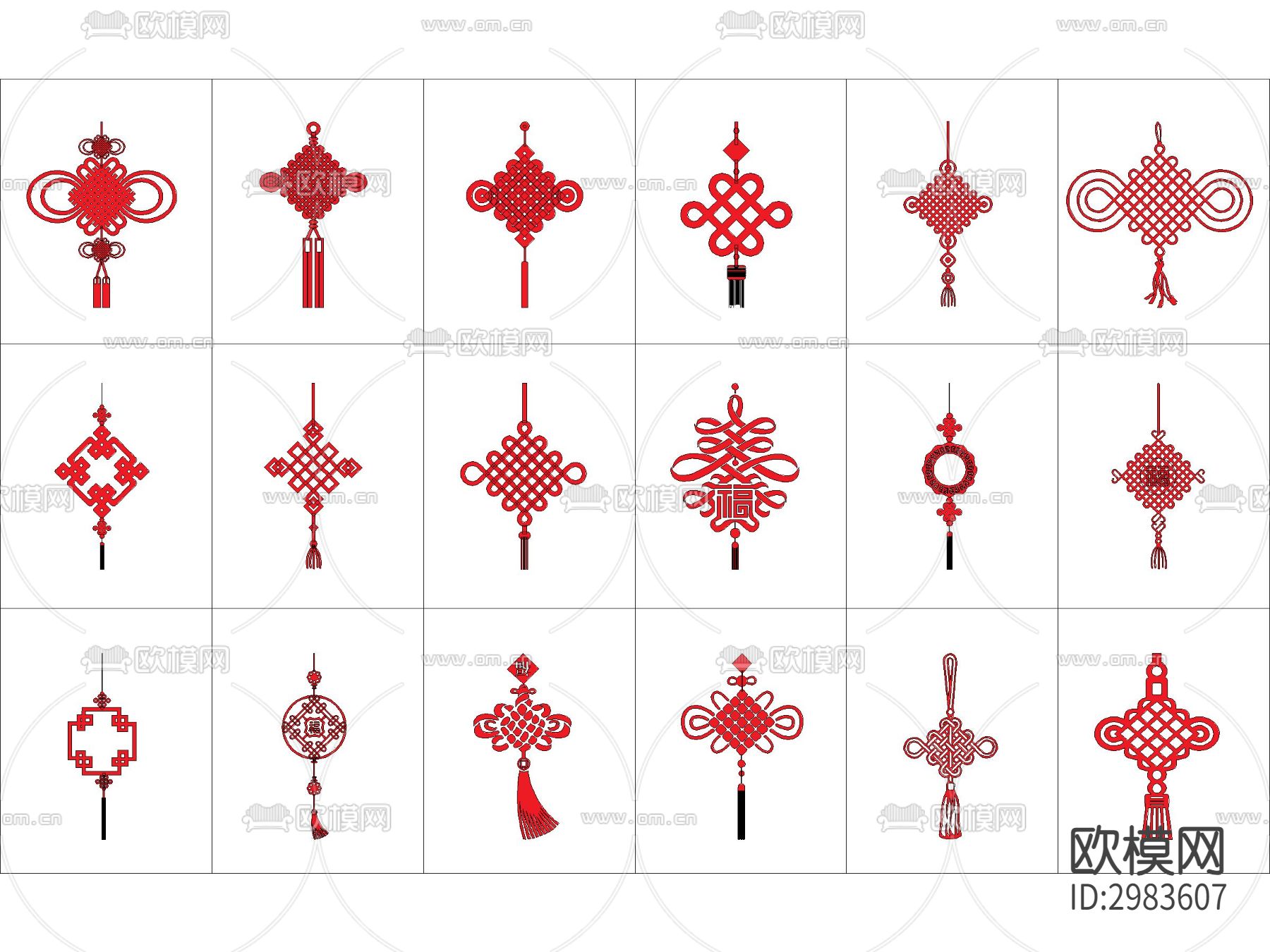 中式元素 中国结 剪纸 窗花cad图库下载（渲染图1）