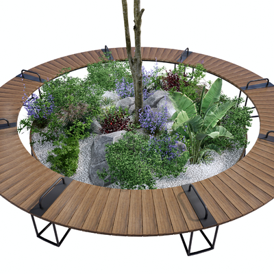  户外坐凳 景观树池 公园座椅su模型 