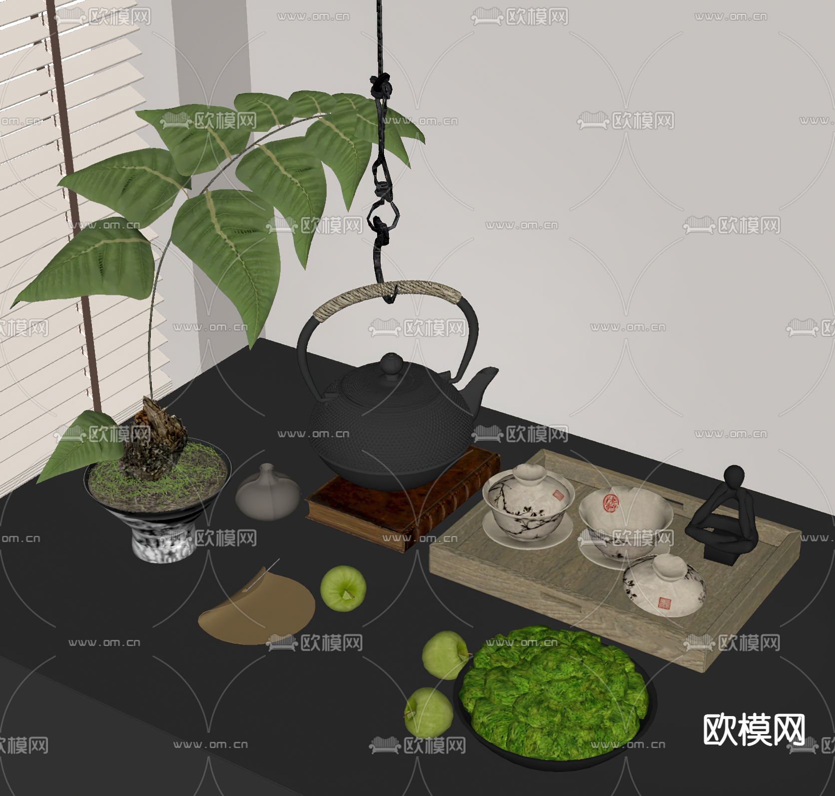 新中式摆件 茶具 茶壶su模型下载（渲染图1）