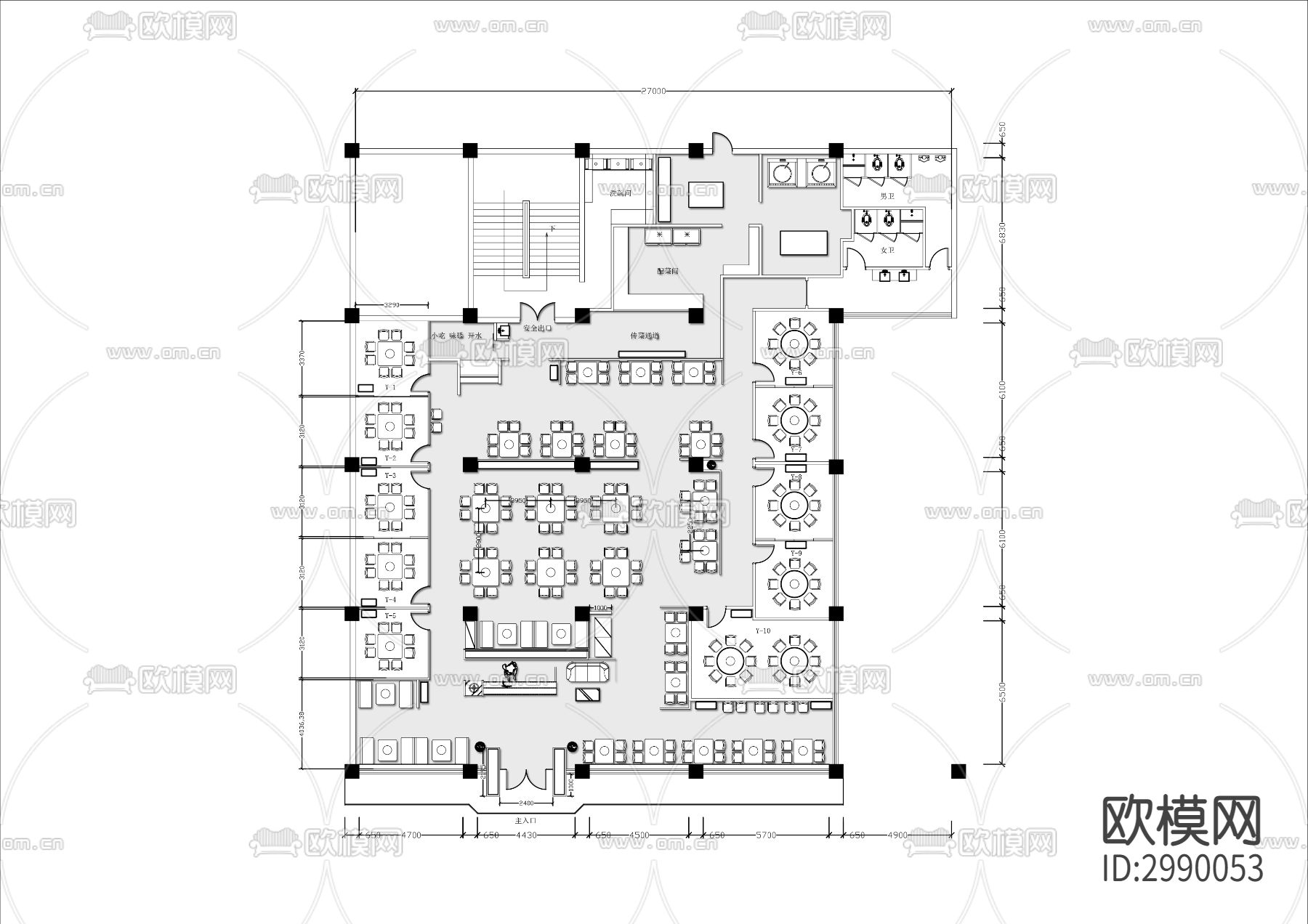 600㎡火锅店cad平面图下载