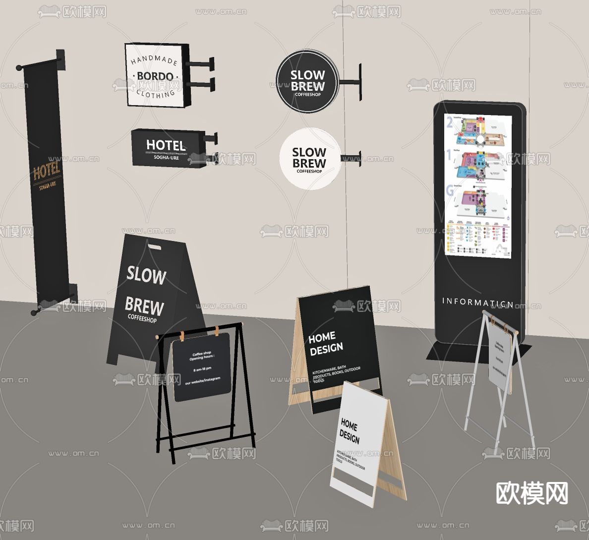 现代广告牌su模型下载（渲染图1）