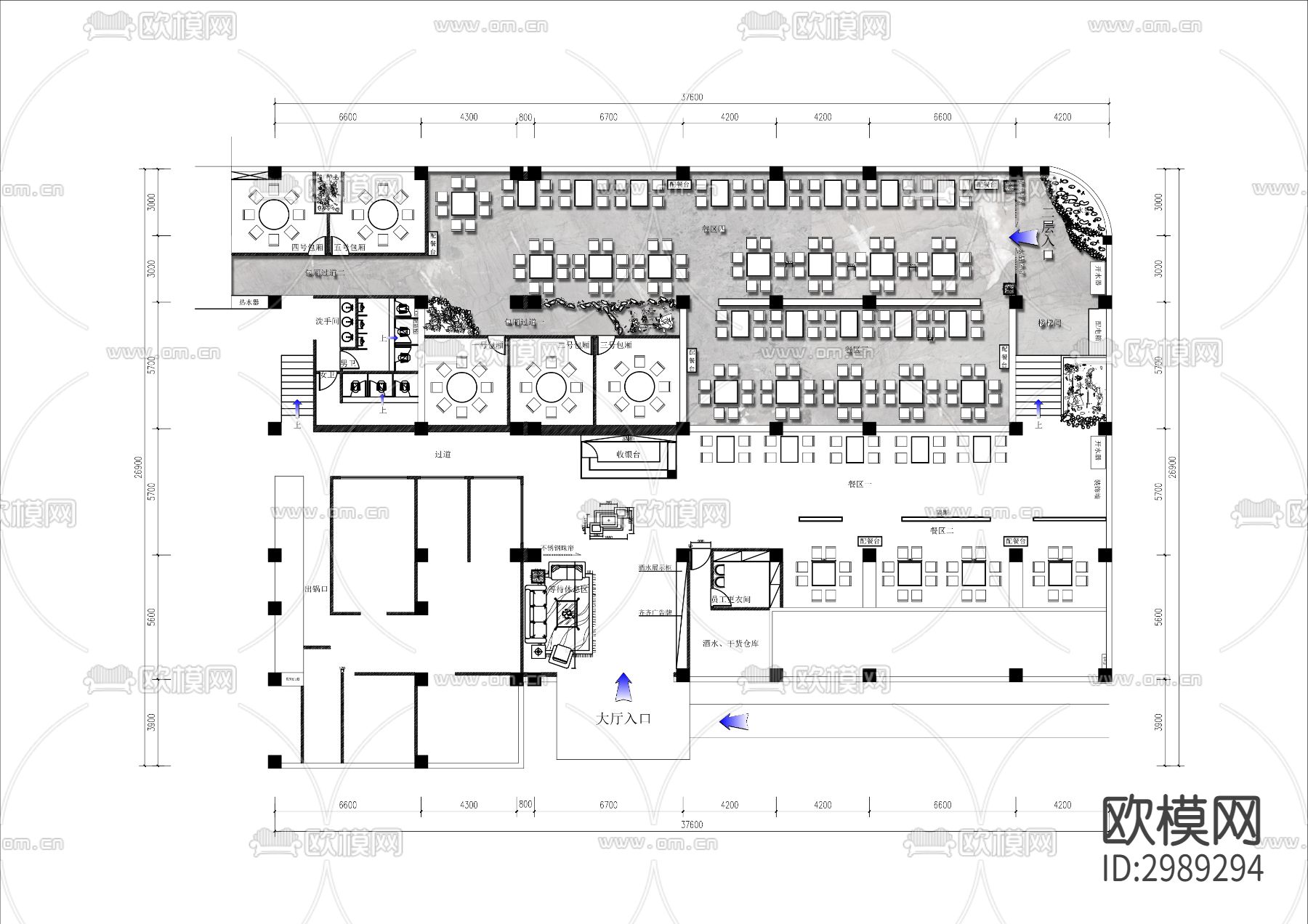 中式火锅店cad平面图下载