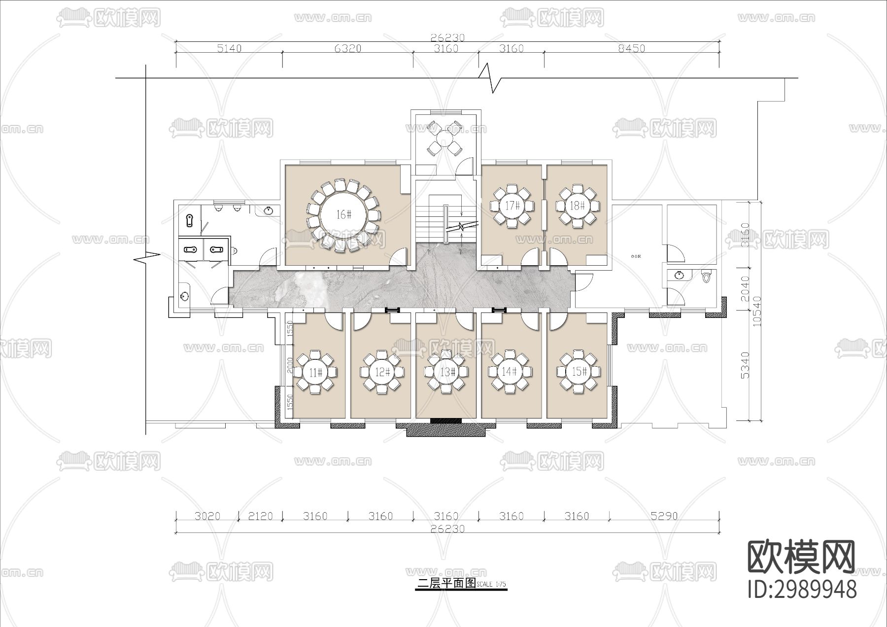 两层私房菜餐厅cad平面图下载（渲染图1）