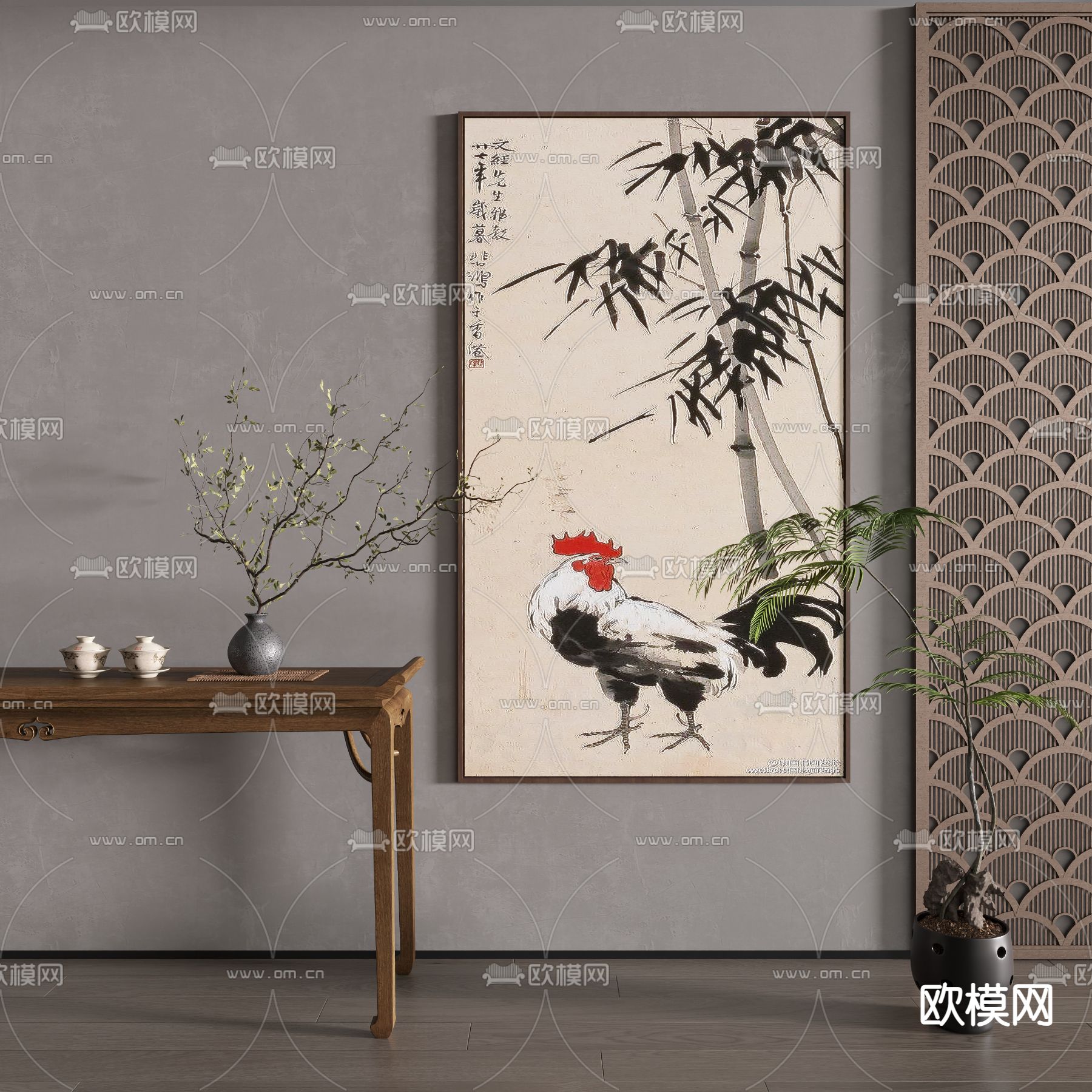 新中式装饰画 水墨画3d模型下载