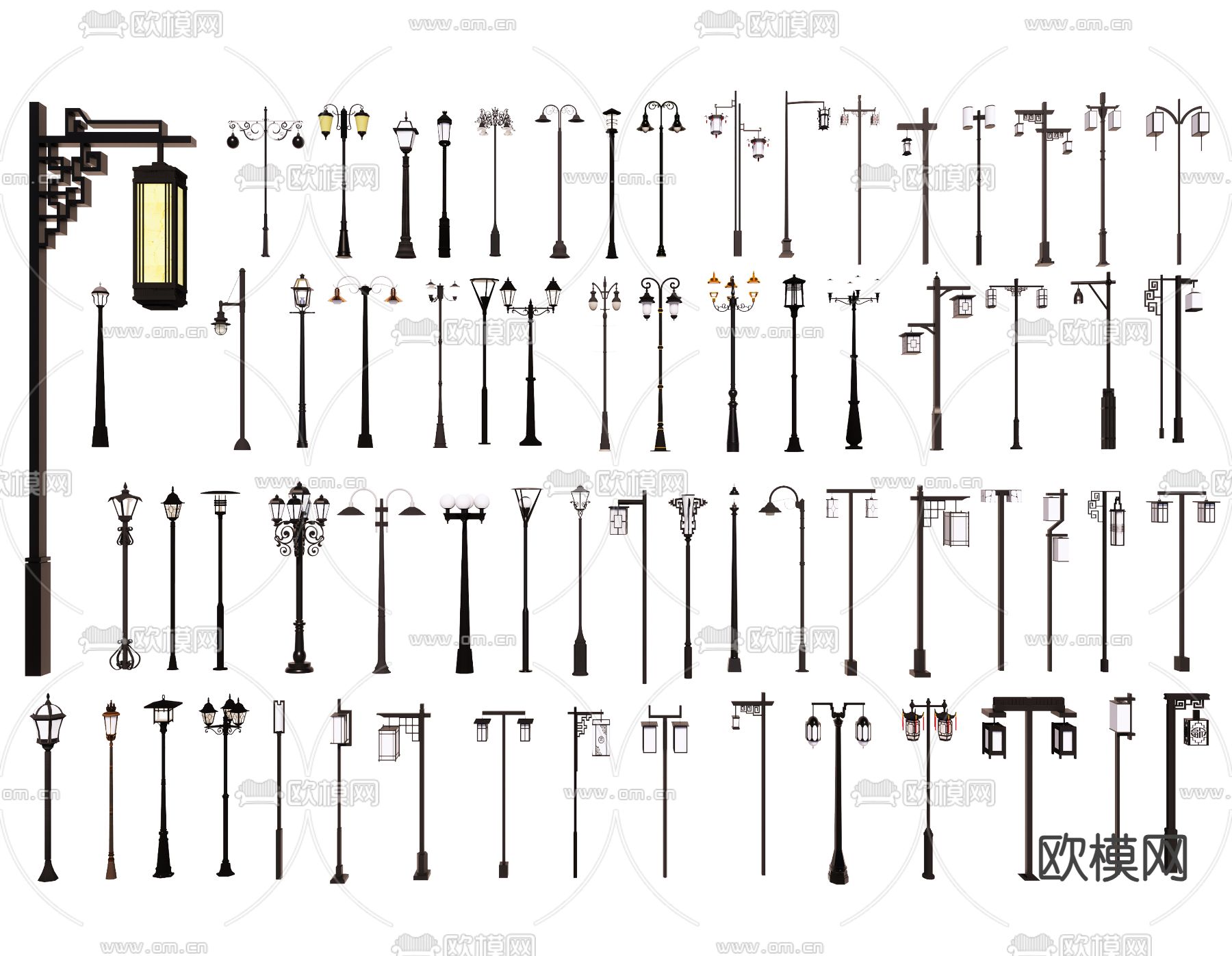 新中式路灯 灯柱 景观灯 广场灯3d模型下载