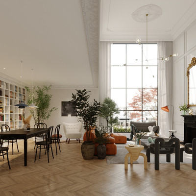  法式别墅客厅 餐厅su模型 