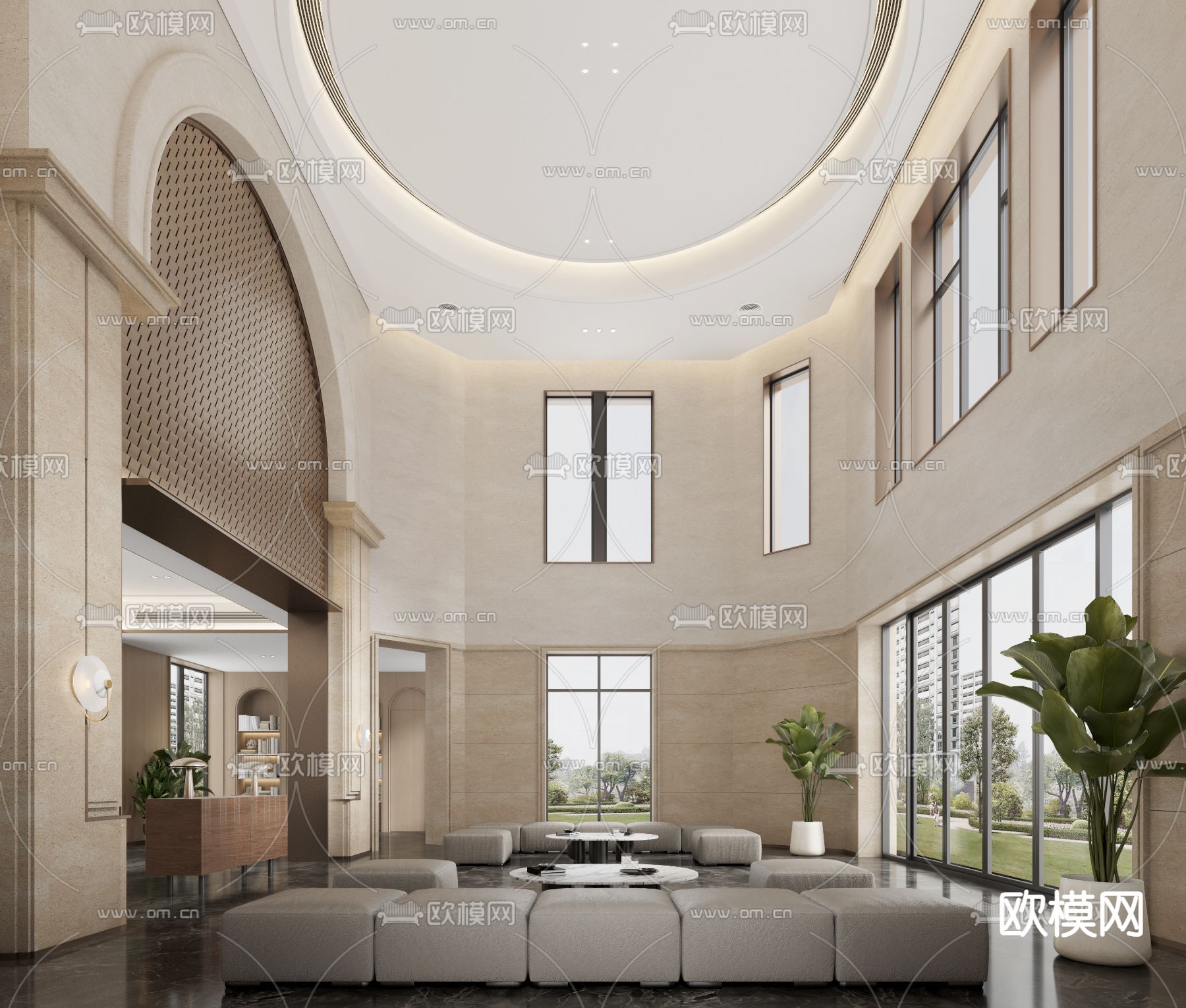 欧式酒店大堂 前厅接待su模型下载（渲染图2）