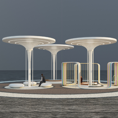  景观廊架 花池座椅 树池坐凳su模型 