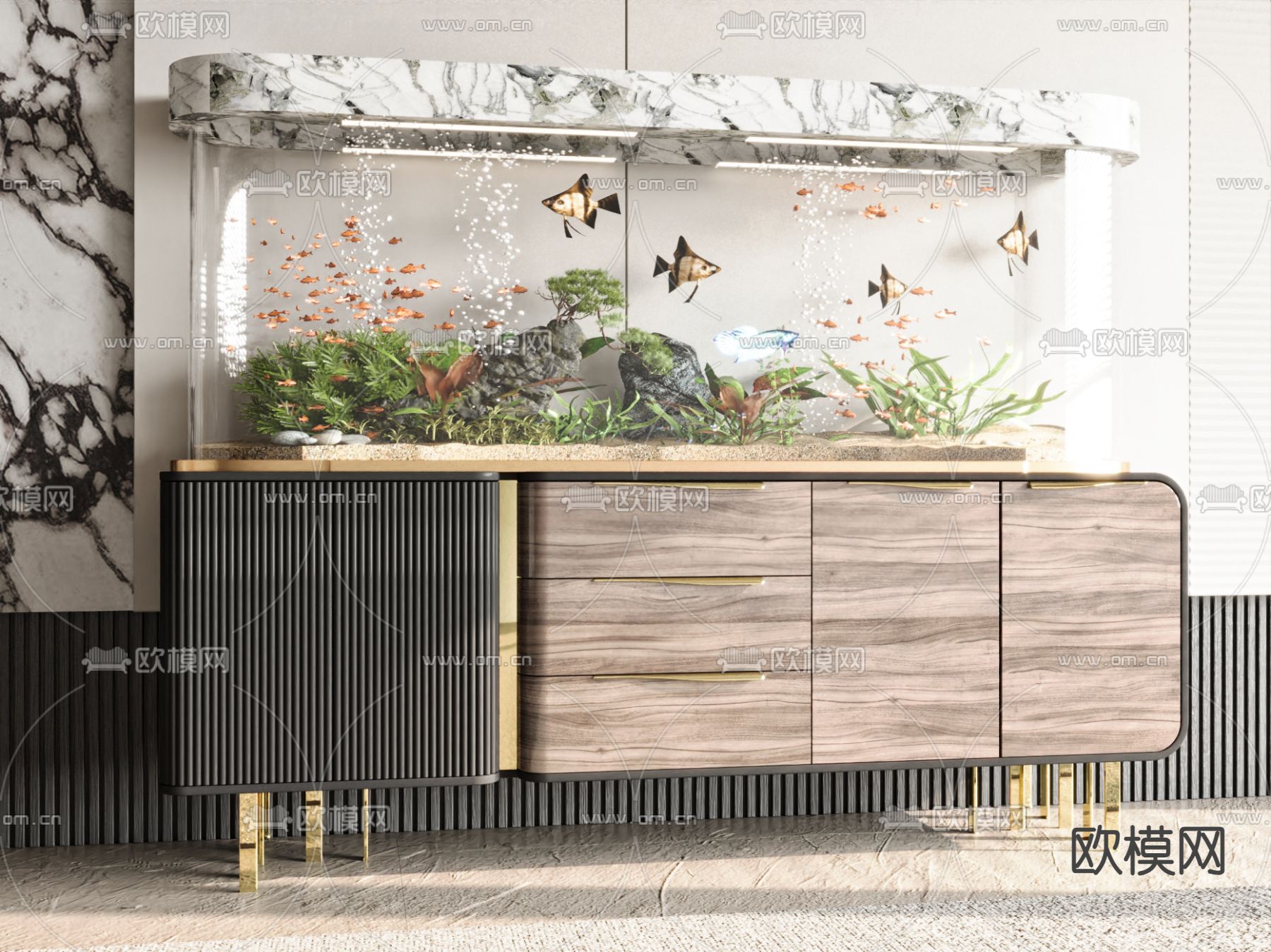 恒温鱼缸 水族 水箱su模型下载（渲染图1）