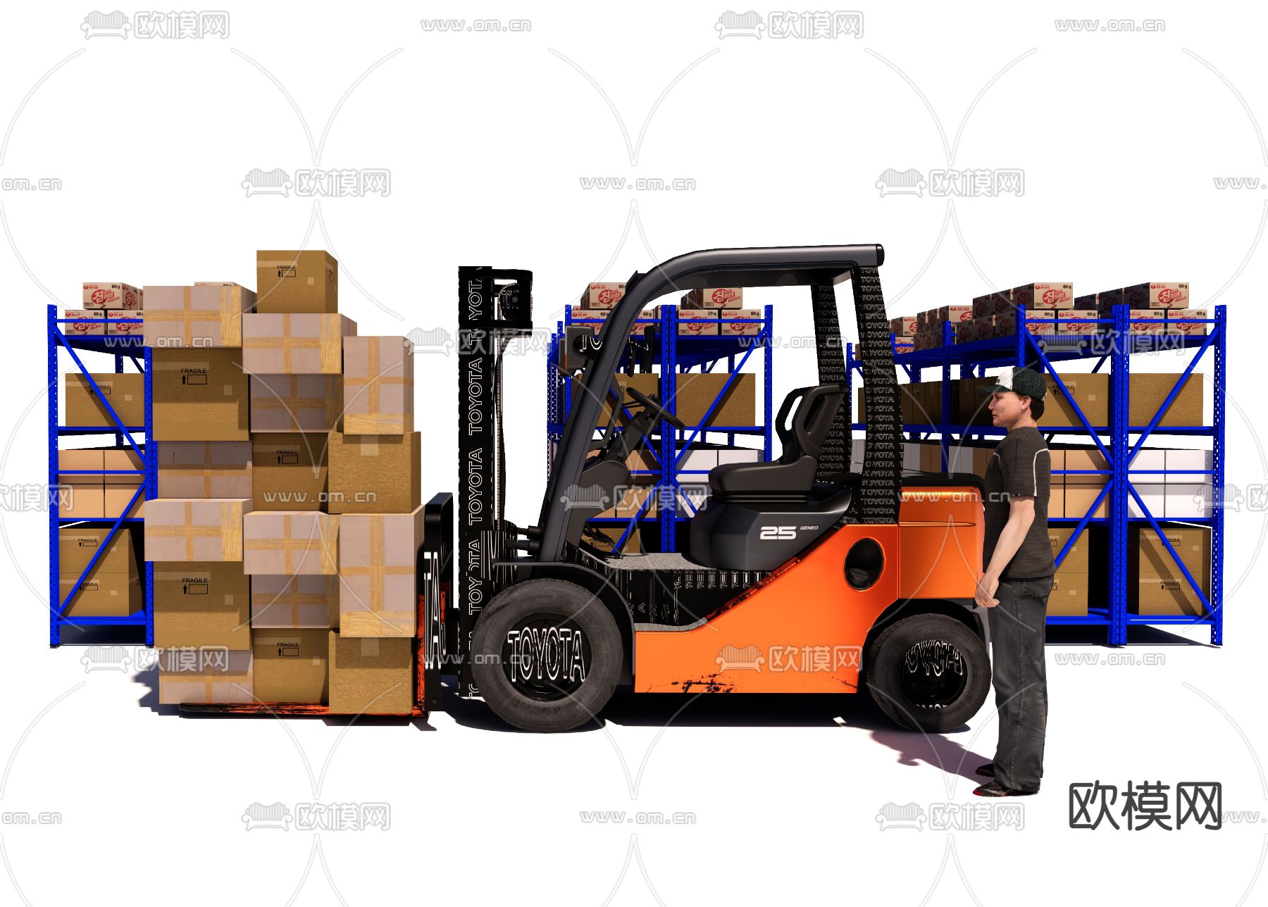 货运 快递箱 箱子 叉车su模型下载（渲染图1）