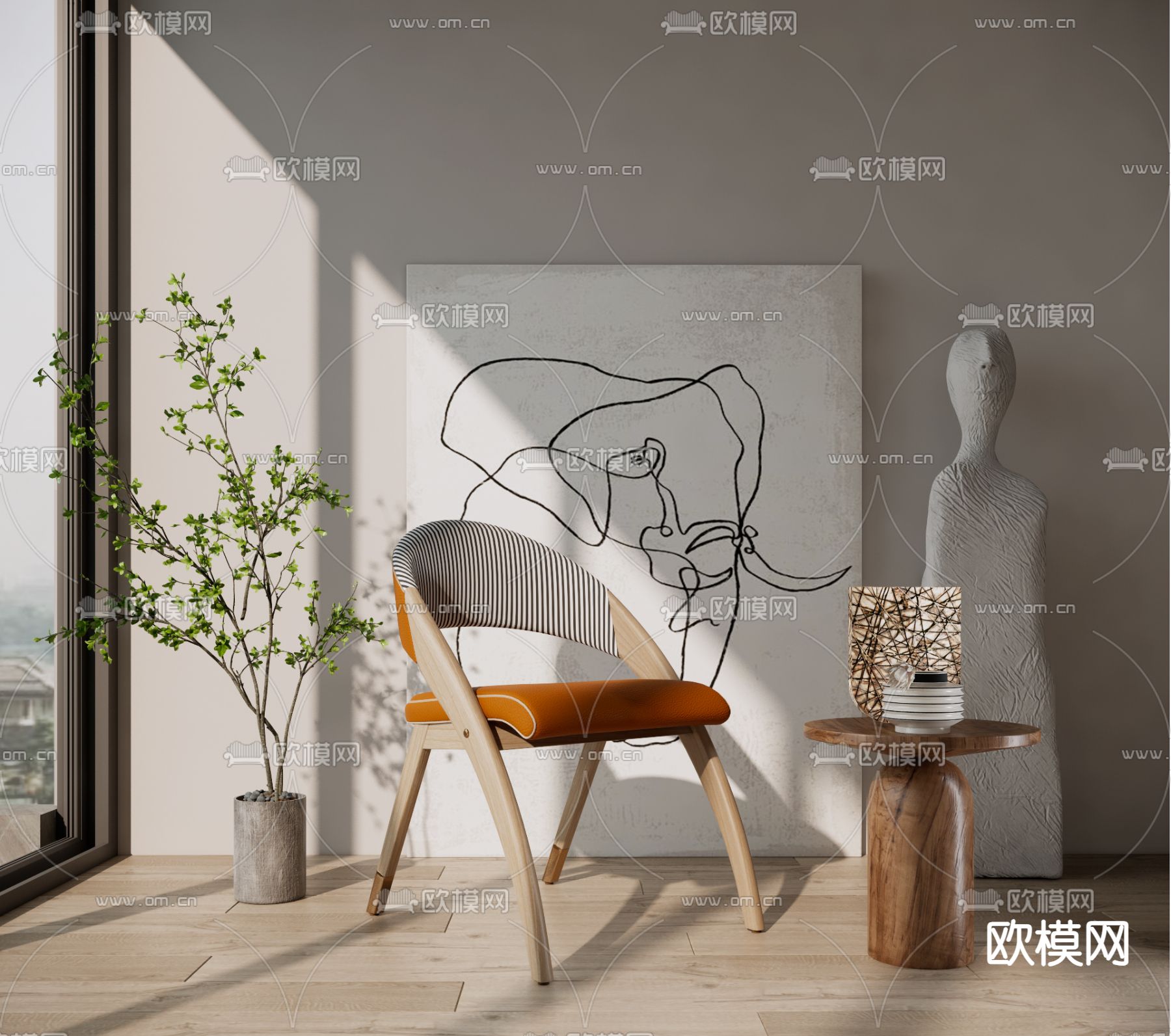 现代椅子 餐椅su模型下载（渲染图2）