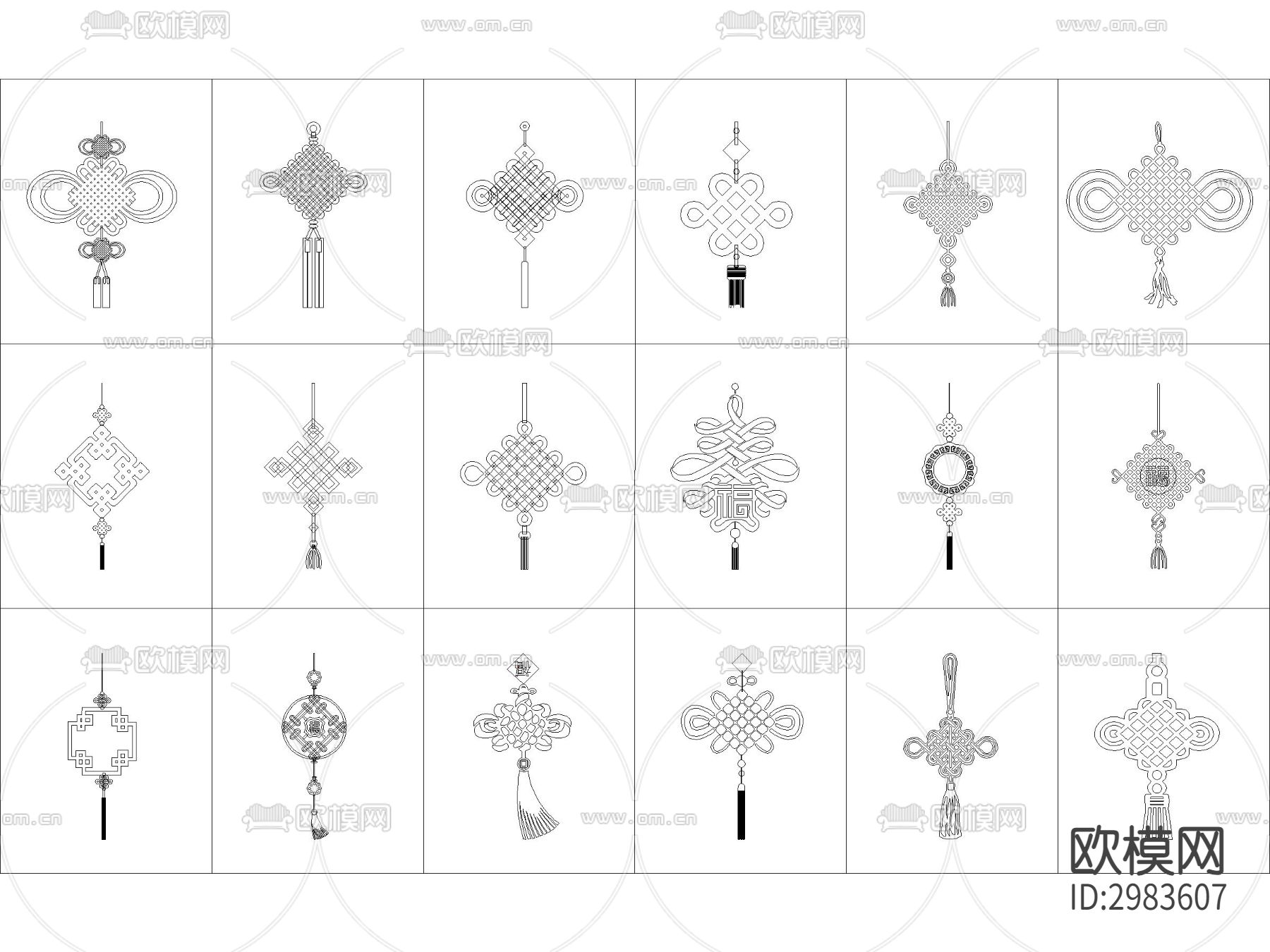 中式元素 中国结 剪纸 窗花cad图库下载（渲染图2）