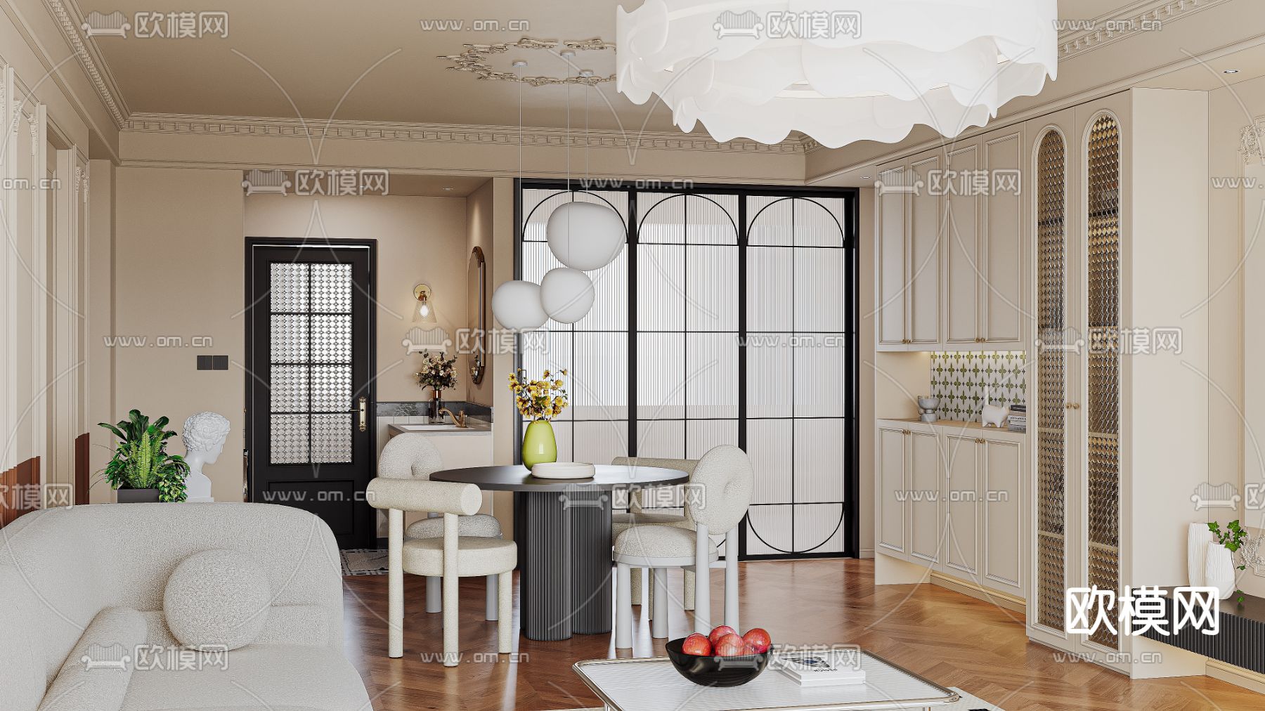 美式客餐厅3d模型下载（渲染图3）