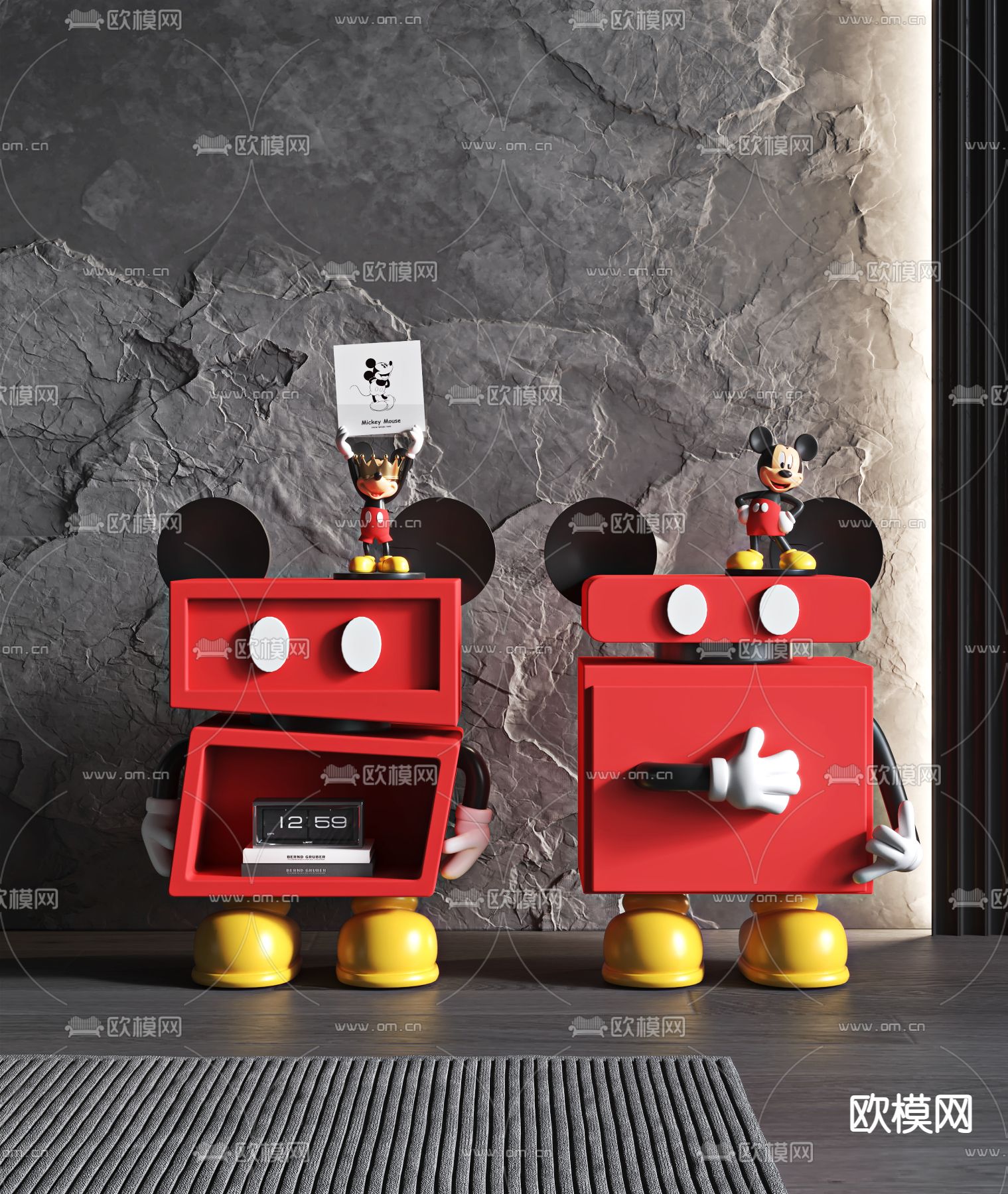 卡通米老鼠床头柜su模型下载（渲染图2）