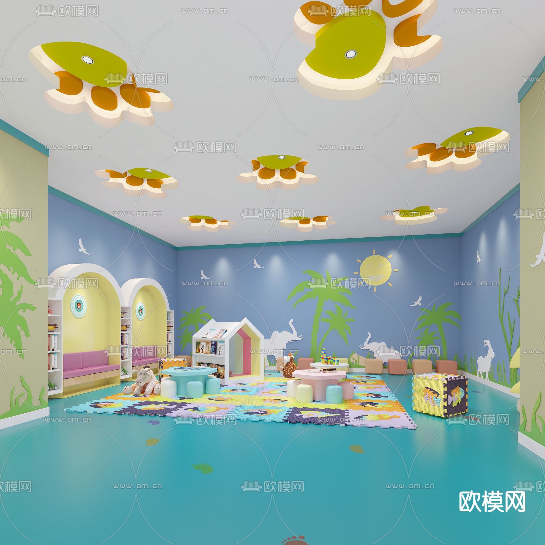 现代幼儿园 早教室su模型下载（渲染图1）