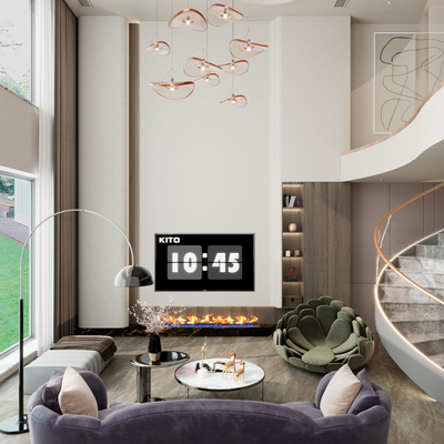  奶油风别墅挑空客厅su模型 