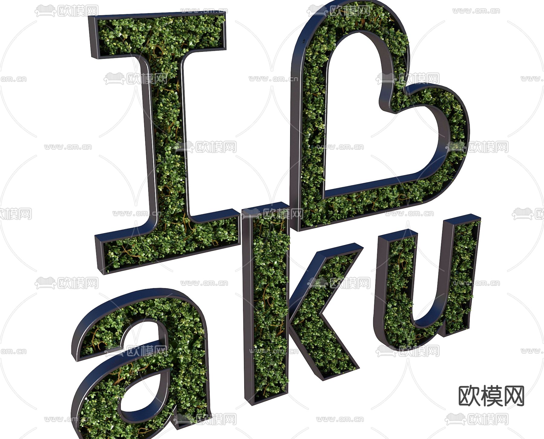 现代植物文字 植物背景墙文字su模型下载（渲染图2）