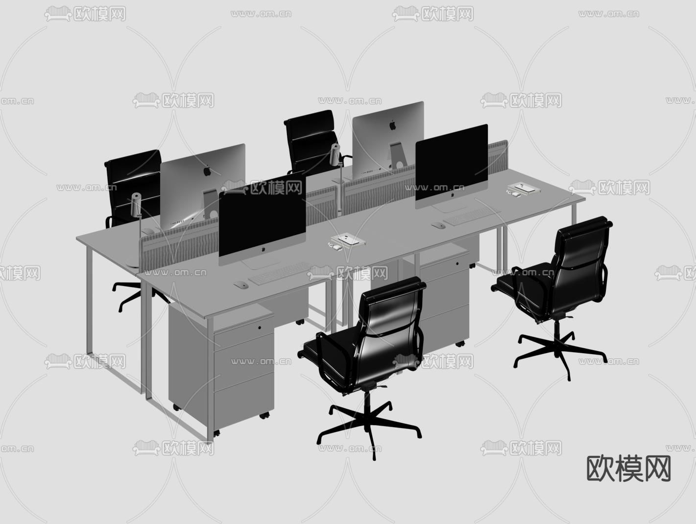卡位办公桌 职员桌su模型下载（渲染图2）