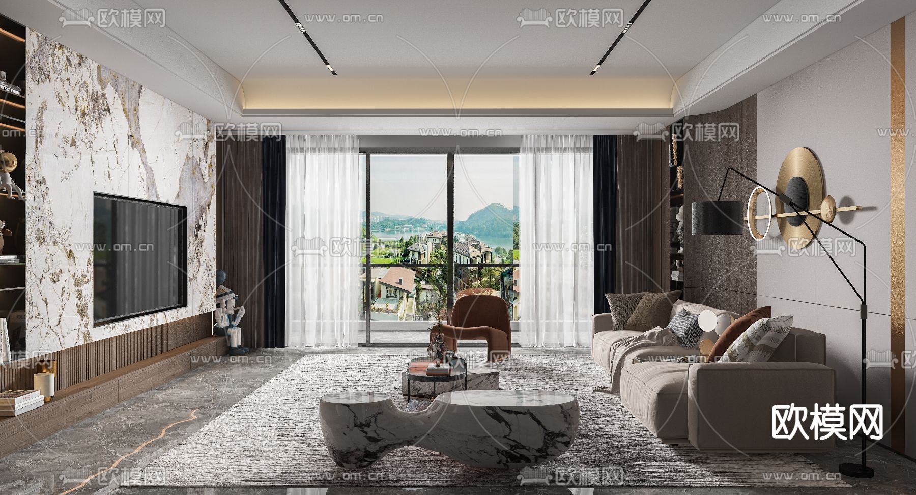 现代客厅3d模型下载（渲染图2）