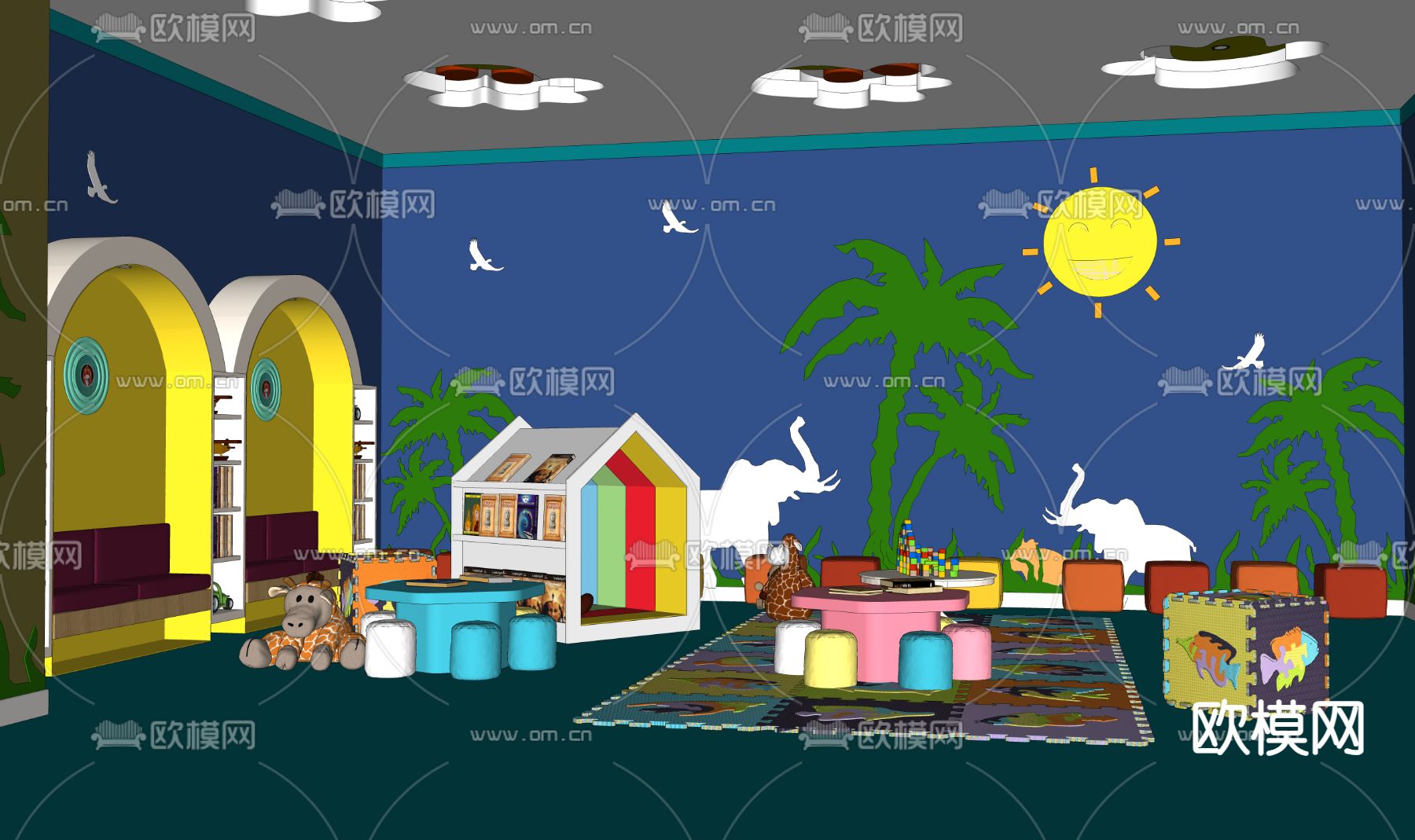 现代幼儿园 早教室su模型下载（渲染图2）