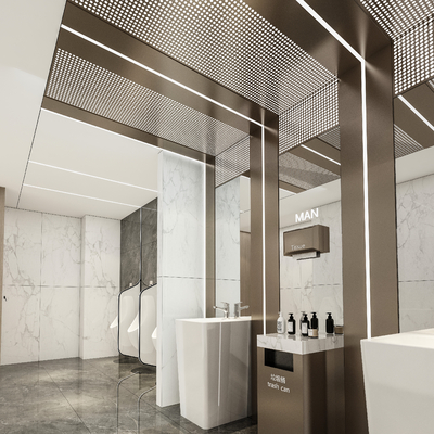  公共卫生间 男厕su模型 