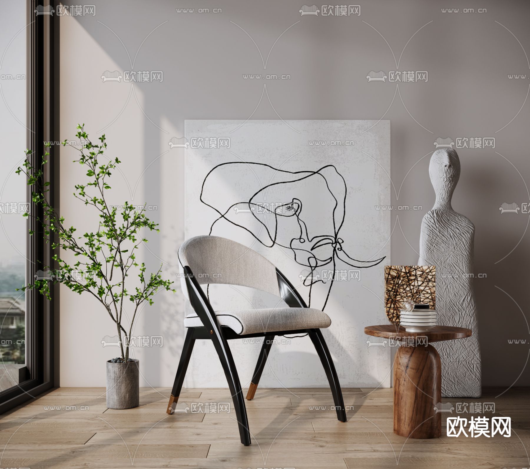 现代椅子 餐椅su模型下载（渲染图1）