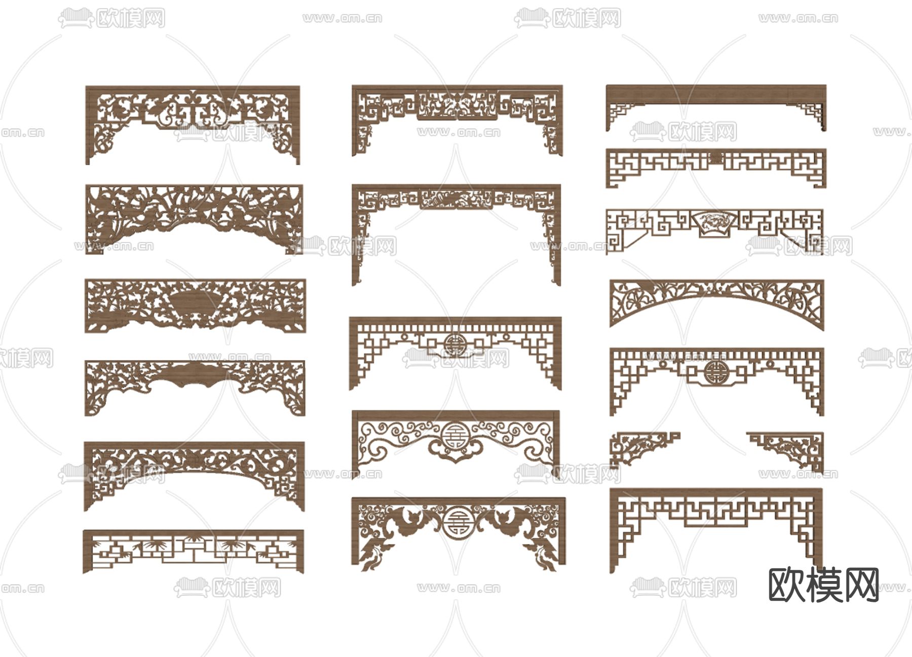 中式雕花门楣 花格 隔断su模型下载（渲染图2）