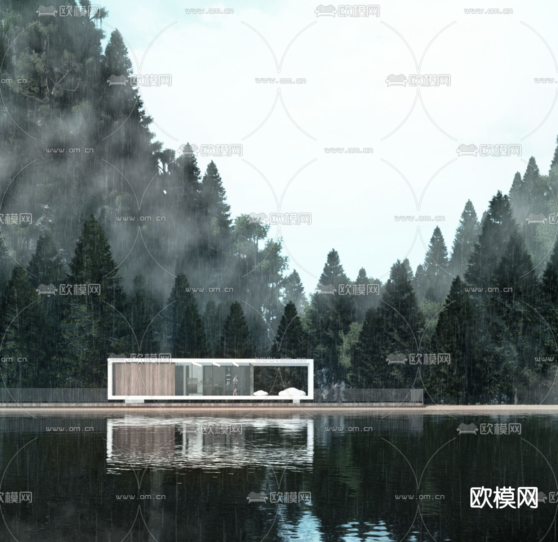 滨水建筑 廊亭su模型下载（渲染图1）