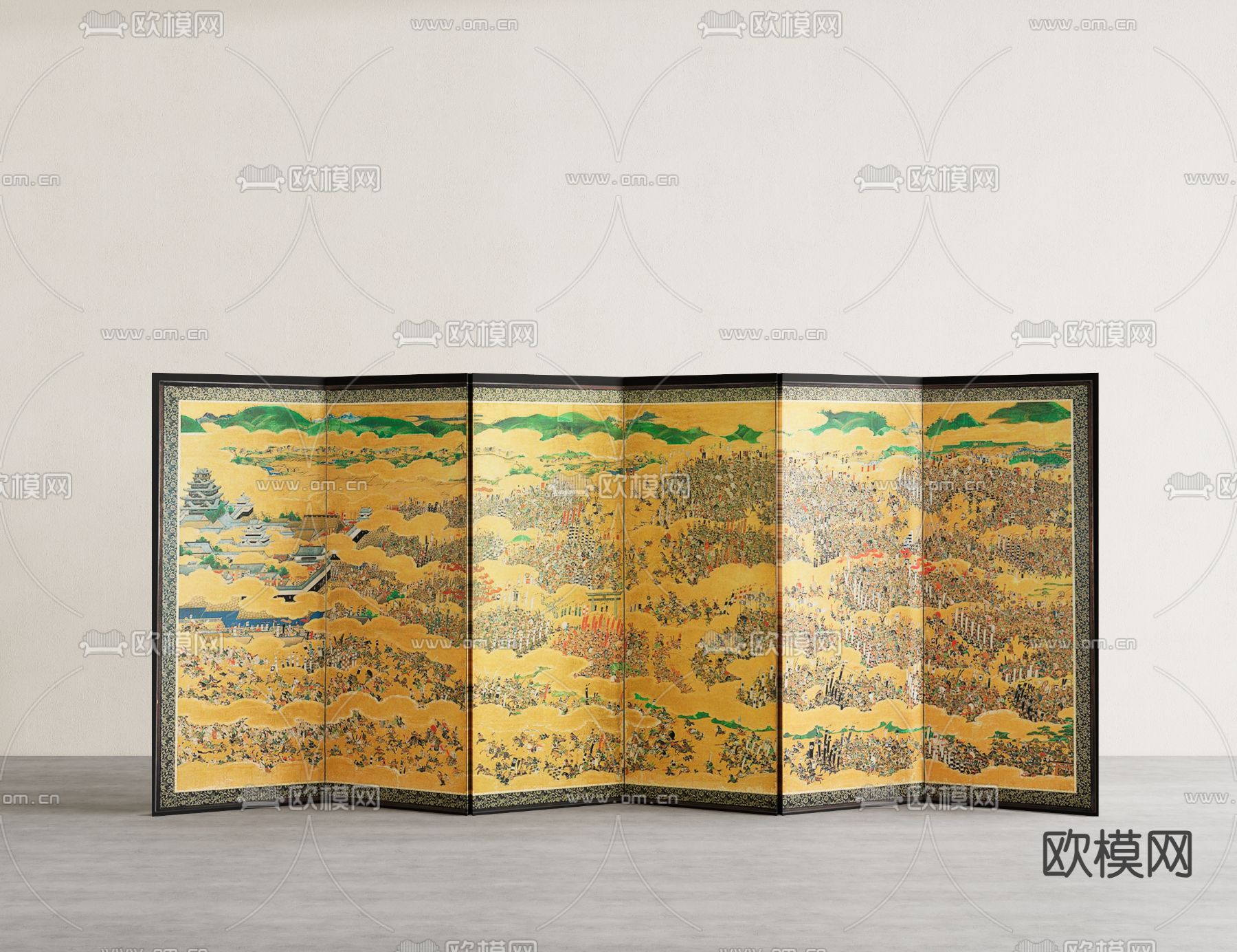 新中式屏风 隔断 国画su模型下载（渲染图1）