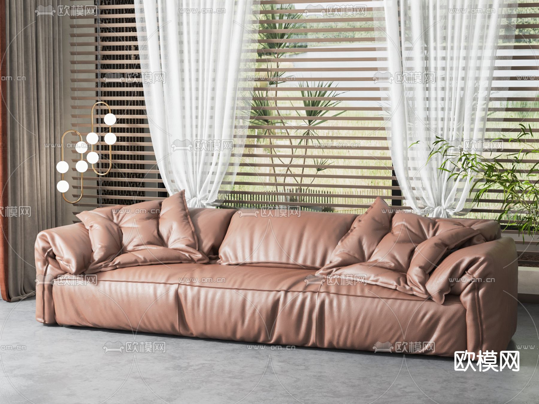 简欧多人沙发su模型下载（渲染图2）