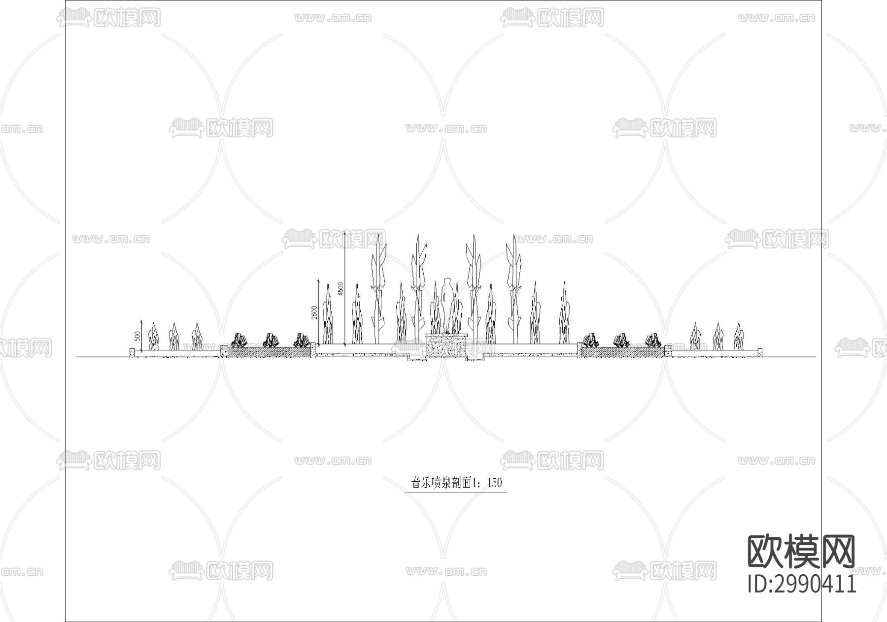 音乐喷泉cad大样图下载（渲染图3）