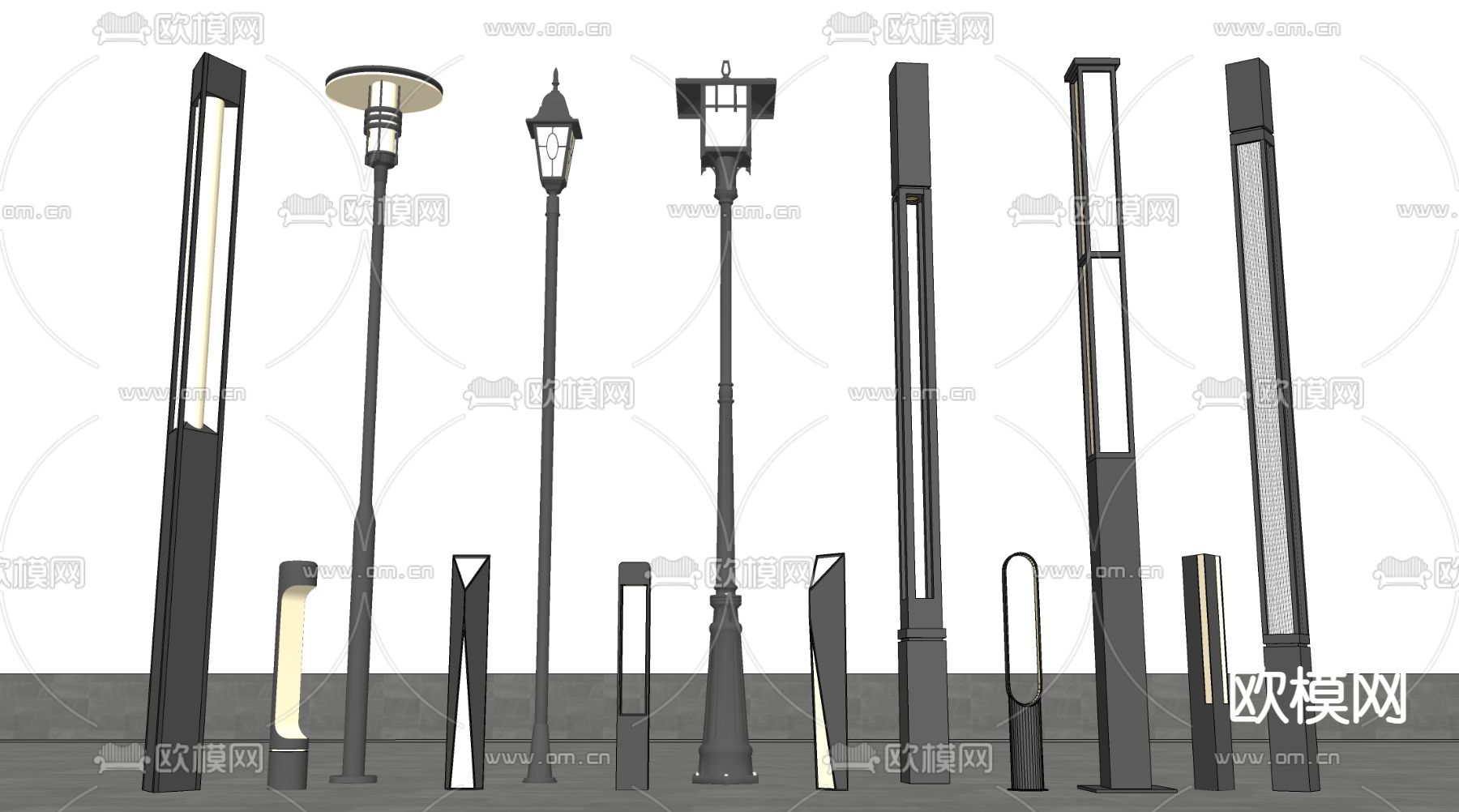 景观灯 路灯 高杆灯 庭院灯 草坪灯su模型下载（渲染图1）