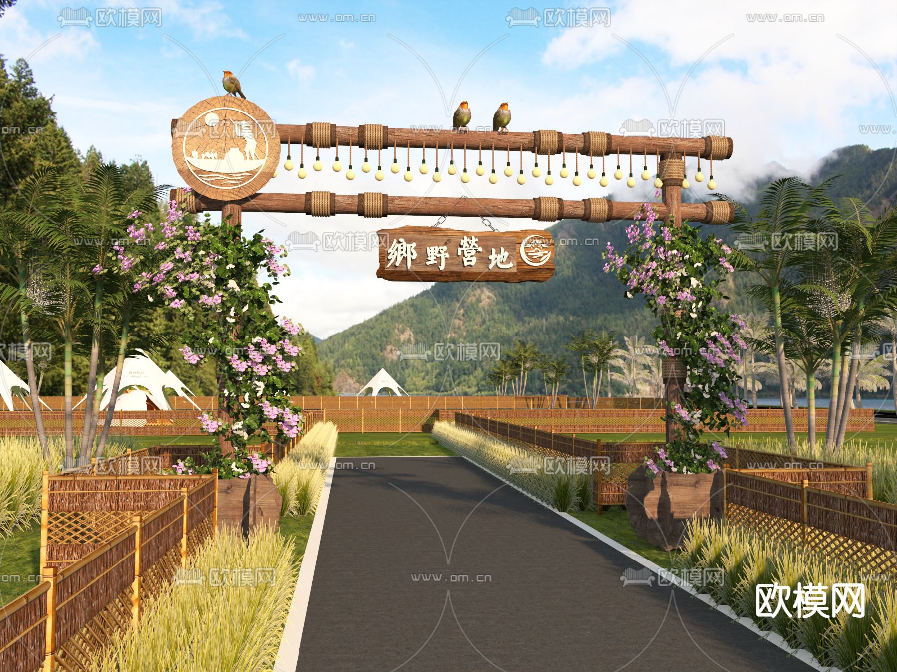 营地入口 村庄景观3d模型下载