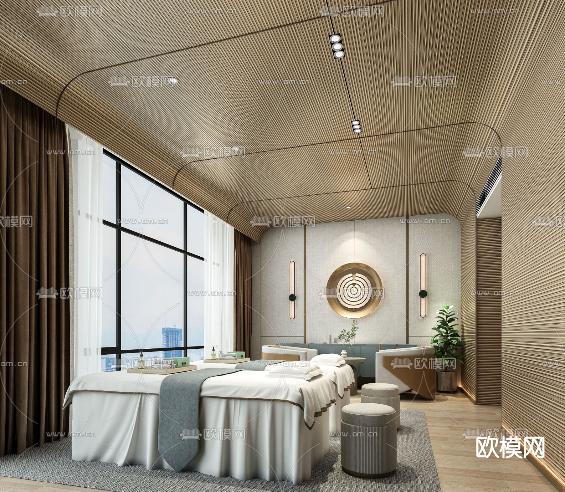 新中式spa美容店su模型下载（渲染图2）