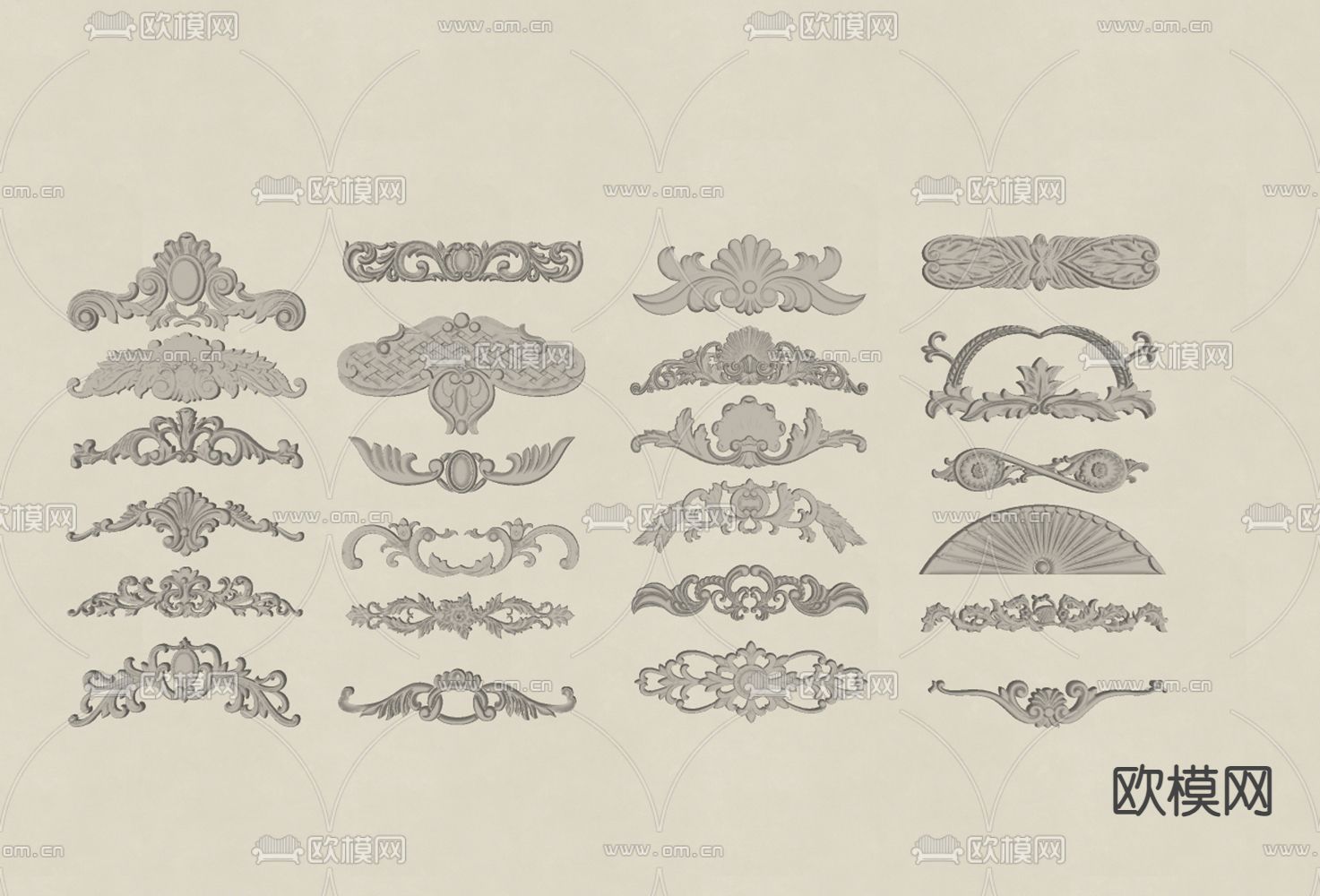 法式雕花角花 线条su模型下载（渲染图1）